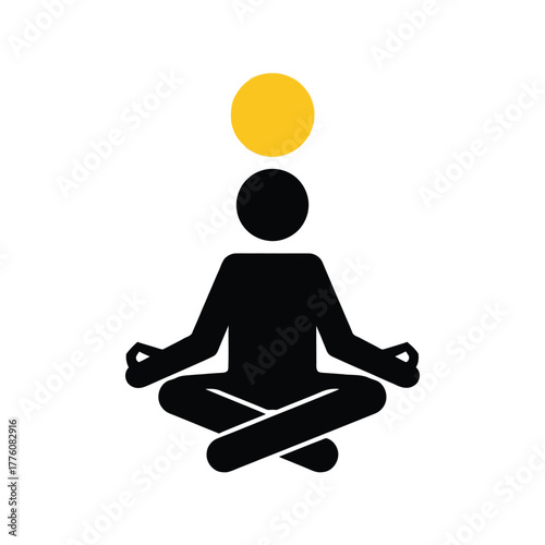 Silhouette of person meditating with sun symbol above head calm serene yoga pose