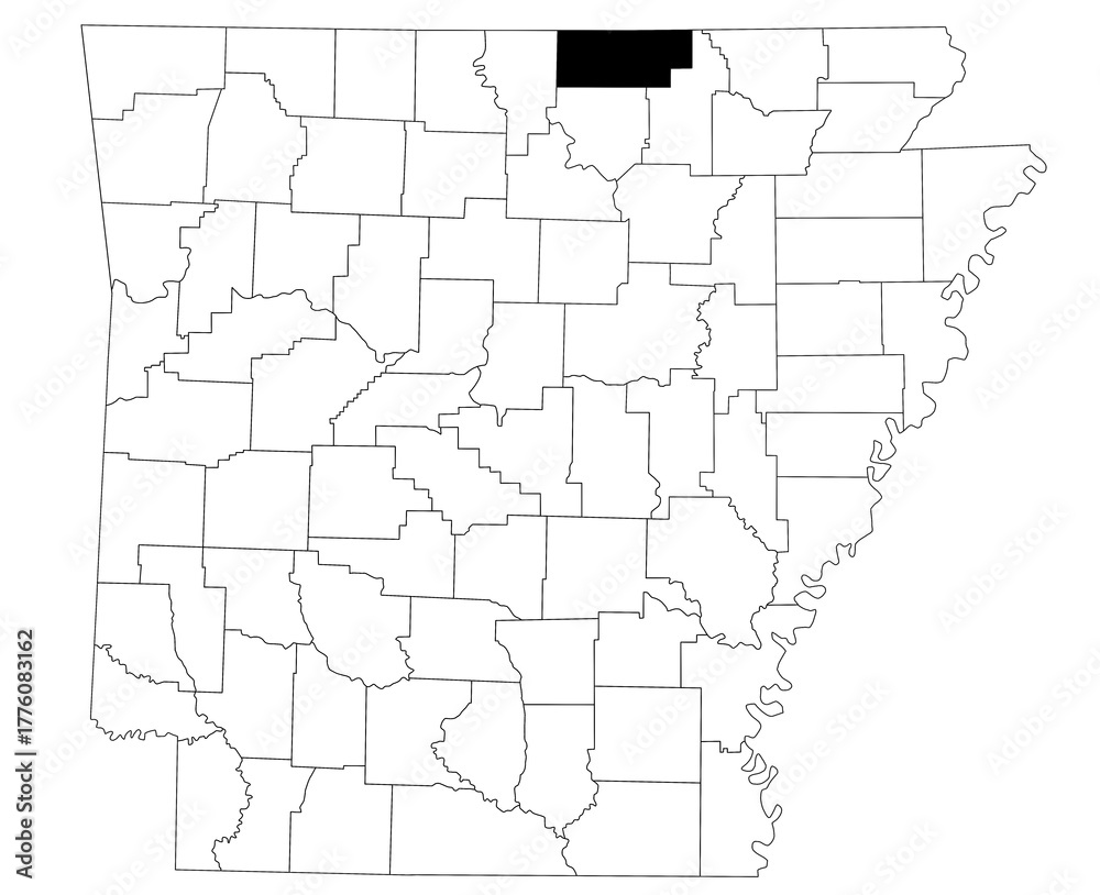 Obraz premium Map of fulton County in Arkansas state on white background. Single county map highlighted by black colour on Arkansas map. UNITED STATES, US