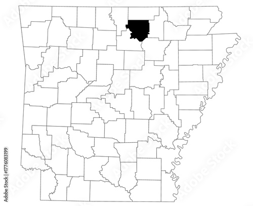Map of izard County in Arkansas state on white background. Single county map highlighted by black colour on Arkansas map. UNITED STATES, US