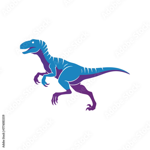 Vibrant blue raptor dinosaur with sharp claws and tail ready to pounce