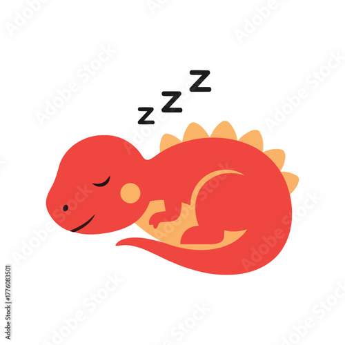 Cute sleeping red dinosaur dreaming zzz cartoon art for kids and children