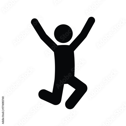 Joyful stick figure jumping celebrating victory happiness and success simple icon
