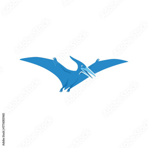 Majestic blue pterodactyl flying through the sky silhouette graphic