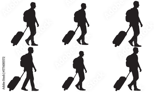 Man with rolling luggage silhouette collection