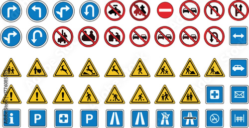 Comprehensive collection of international road traffic signs.
