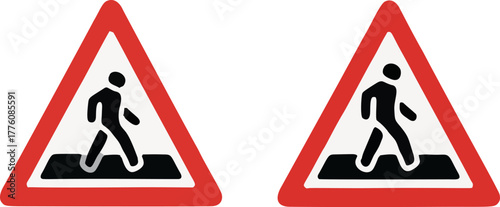 Pedestrian Crossing Traffic Signs Isolated on White.