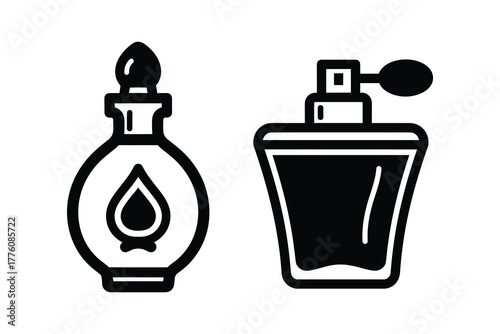 Arabic oud perfume bottle and modern fragrance icon vector