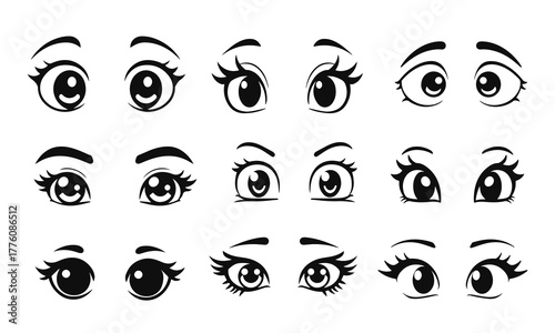 Collection of cartoon eyes in various expressions, black and white vector style with funny and surprised looks, cartoon eyes, funny expressions, vector eyes, comic style, eyes collection