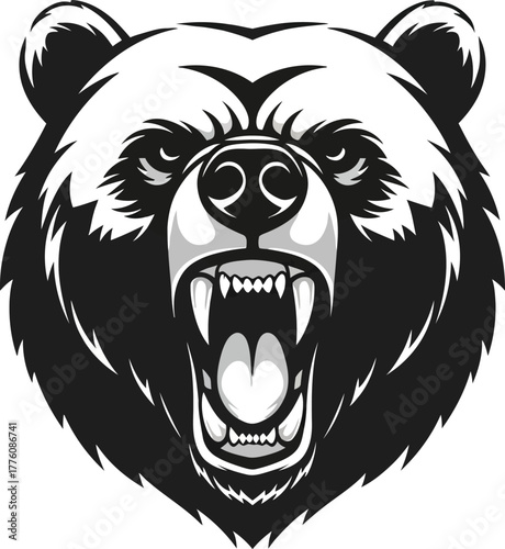 Fierce grizzly bear head roaring aggressively ferocious wild animal portrait isolated on transparent background