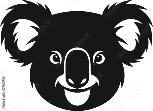 Charming black silhouette of a koala face adorable australian animal iconography isolated on transparent background
