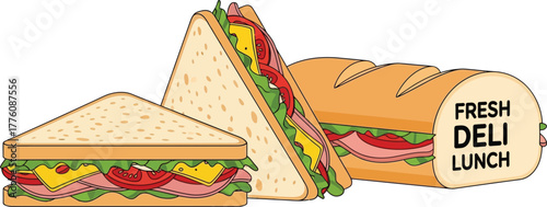 Fresh deli lunch sandwiches assortment delicious prepared meal variety fast food isolated on transparent background