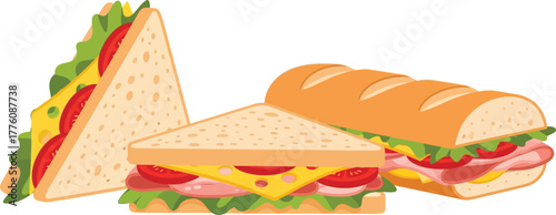 Delicious assortment of fresh sandwiches and subs ready to eat for any meal isolated on transparent background
