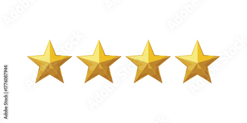 Four Shiny Golden Stars Rating Review Isolated White Background