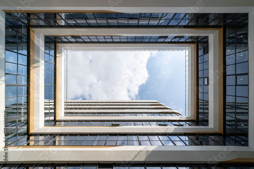 modern building with glass curtain walls and unique architectural design