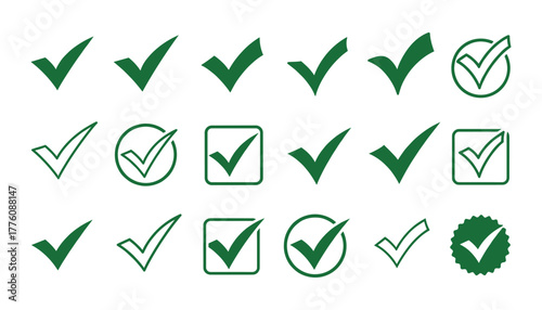 Green Check Mark Tick Set Approval Confirmation Vector