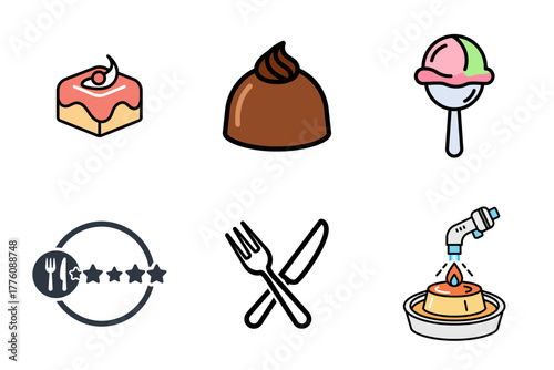 Jewelry icons set depicting selection, gifting, cleaning, appraisal, and luxury accessories