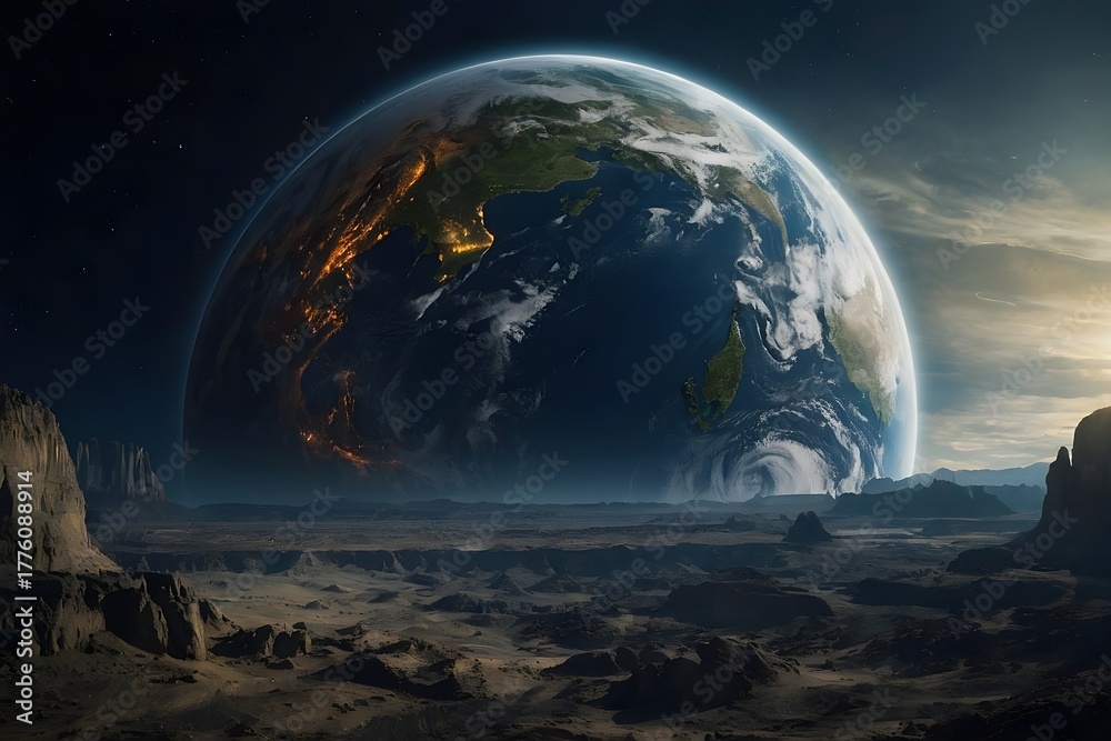 Fototapeta premium View of Planet Earth in space from another planet, a parallel Earth, world 