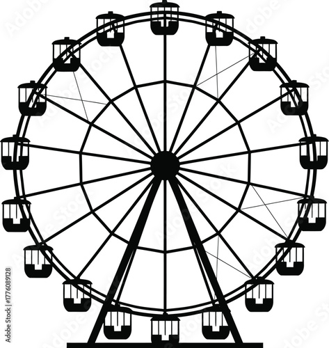 Classic ferris wheel silhouette capturing vintage amusement park charm and joyful rides isolated on transparent background