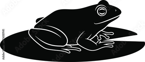 Striking black silhouette of a frog perched on a lily pad isolated on transparent background