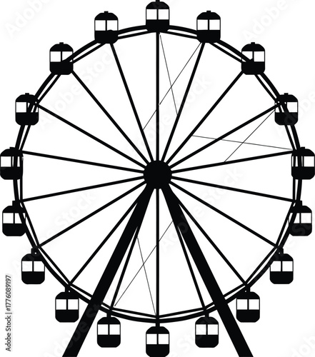Classic ferris wheel amusement ride silhouette for entertainment and leisure designs isolated on transparent background