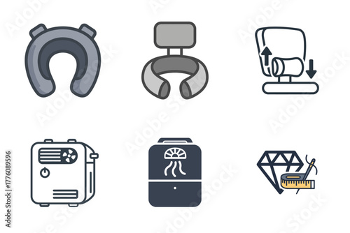 Comfort, Health, and Craft Icons Set - Personal Devices, Home Appliances, and Hobby Tools