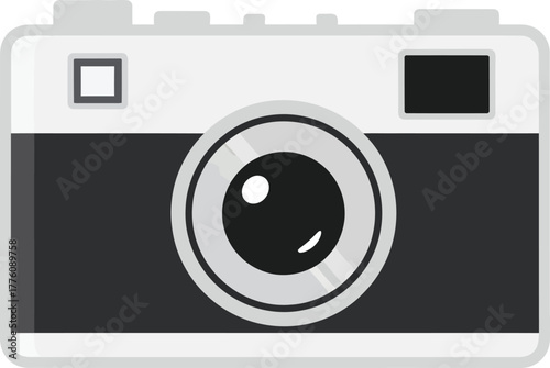 Retro camera icon classic photography device simple minimalist design isolated on transparent background