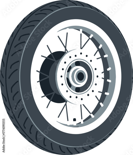 Detailed motorcycle wheel with tire and rim showcase isolated on for automotive design isolated on transparent background