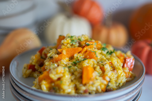 Pumpkin risotto prepared with pumpkin puree 