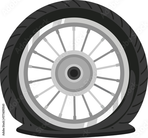 Flat tire wheel spoke rim tire replacement transportation vehicle automotive repair service mechanical problem isolated on transparent background