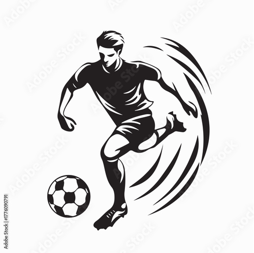 Soccer Player Action Silhouette Logo Vector Design on white background
