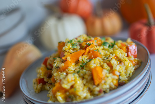 Pumpkin risotto prepared with pumpkin puree 