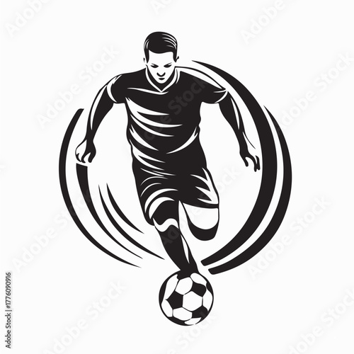 Football Player Kicking Ball Logo Vector Illustration on white background