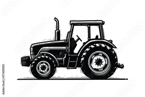 Tractor Agricultural Vehicle Farm Machinery Black White Vector