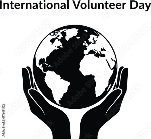 International volunteer day illustration with hands holding globe symbol of community service