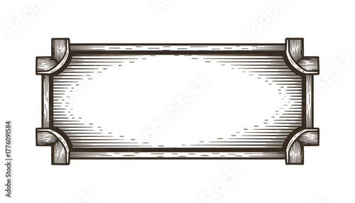 Wooden signboard blank frame classic engraving style illustration