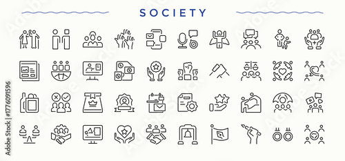 Society icon pack. Social icon set. Isolated icons. Contains outline symbols like social, corporate, friends, man, support and more. Vector collections.