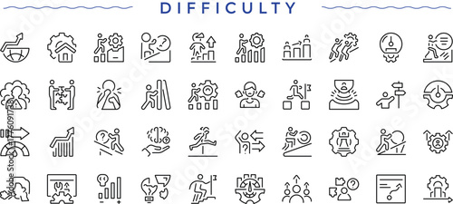 Difficulty line icon set. Trendy minimal icons. Pack of development, achievement, challenge, success, target. Editable vector illustration. Exam linear icon collection.