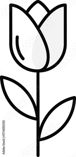 Simple line art tulip flower icon symbol graphic design element for spring and nature themes isolated on transparent background