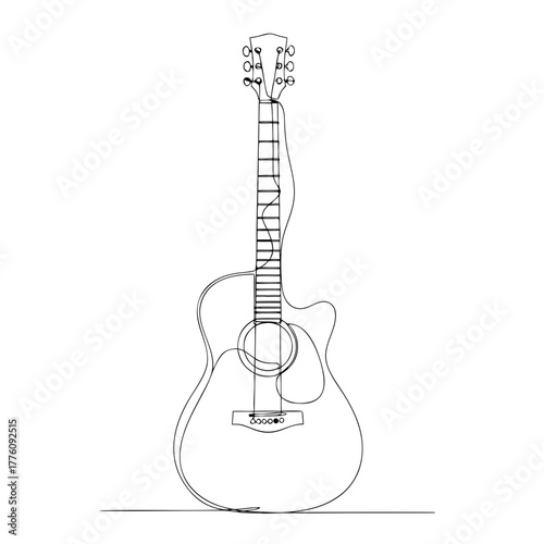 Outline illustration of an acoustic guitar on white background  