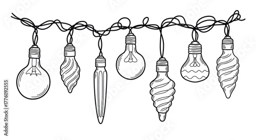 Vintage edison bulb string lights decorative garland sketch for festive ambiance and celebrations vector
