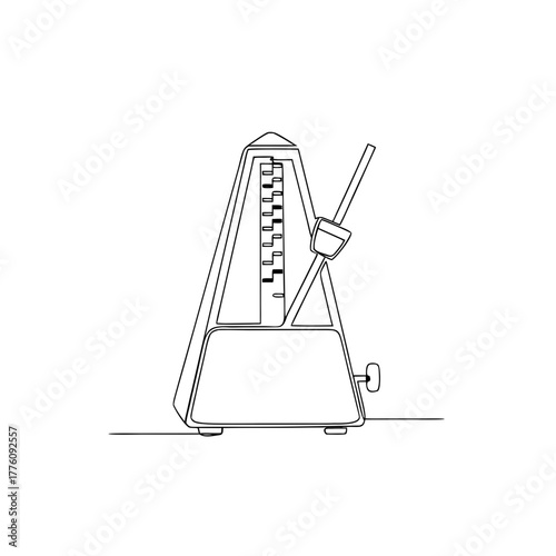 Metronome with pendulum in simple line art style on white background  