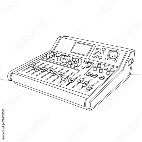 Audio mixing console illustration in minimalistic design style  