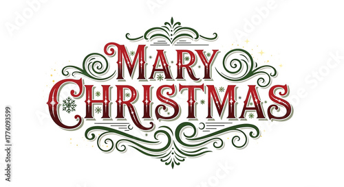 Decorative vintage merry christmas typography with ornate flourishes and festive text vector