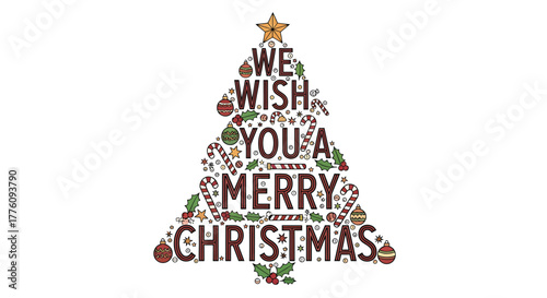 Textual christmas tree design we wish you merry christmas holiday greeting vector