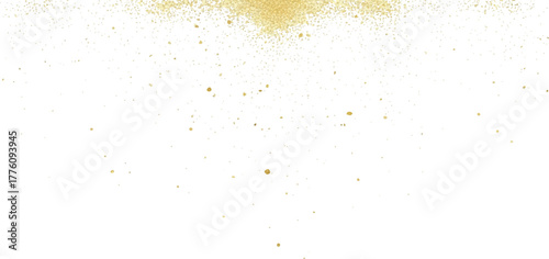 Golden glitter explosion on a white background sparkling dust particles perfect for festive designs and elegant backgrounds