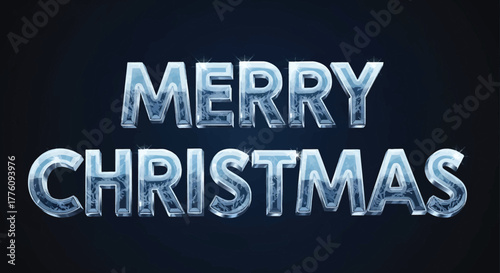 Festive merry christmas text design with icy frost effect for holiday greetings vector