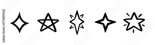 Line star glitter shine. Hand drawn doodle shine star burst sign. Sketch magic blink set. Doodle spark shape icon design element. Vector illustration on white background.