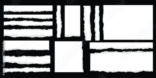 Torn sheets of paper. A set of torn paper and strips of paper on a dark background. Vector illustration.