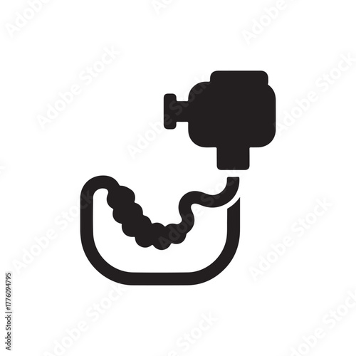 Endoscopy or gastroscopy process single black glyph icon. Vector isolated on white.
