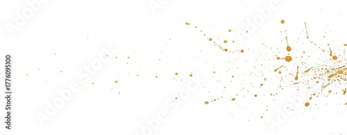 Golden paint splatter background abstract design element with gold ink splashes isolated on white